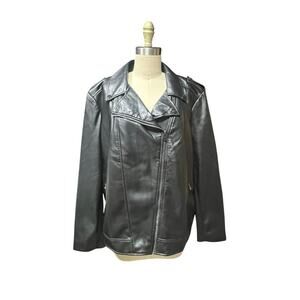 Chico's SZ 4 20/22 Black Faux Leather Zip Moto Rocker Jacket Butter Soft